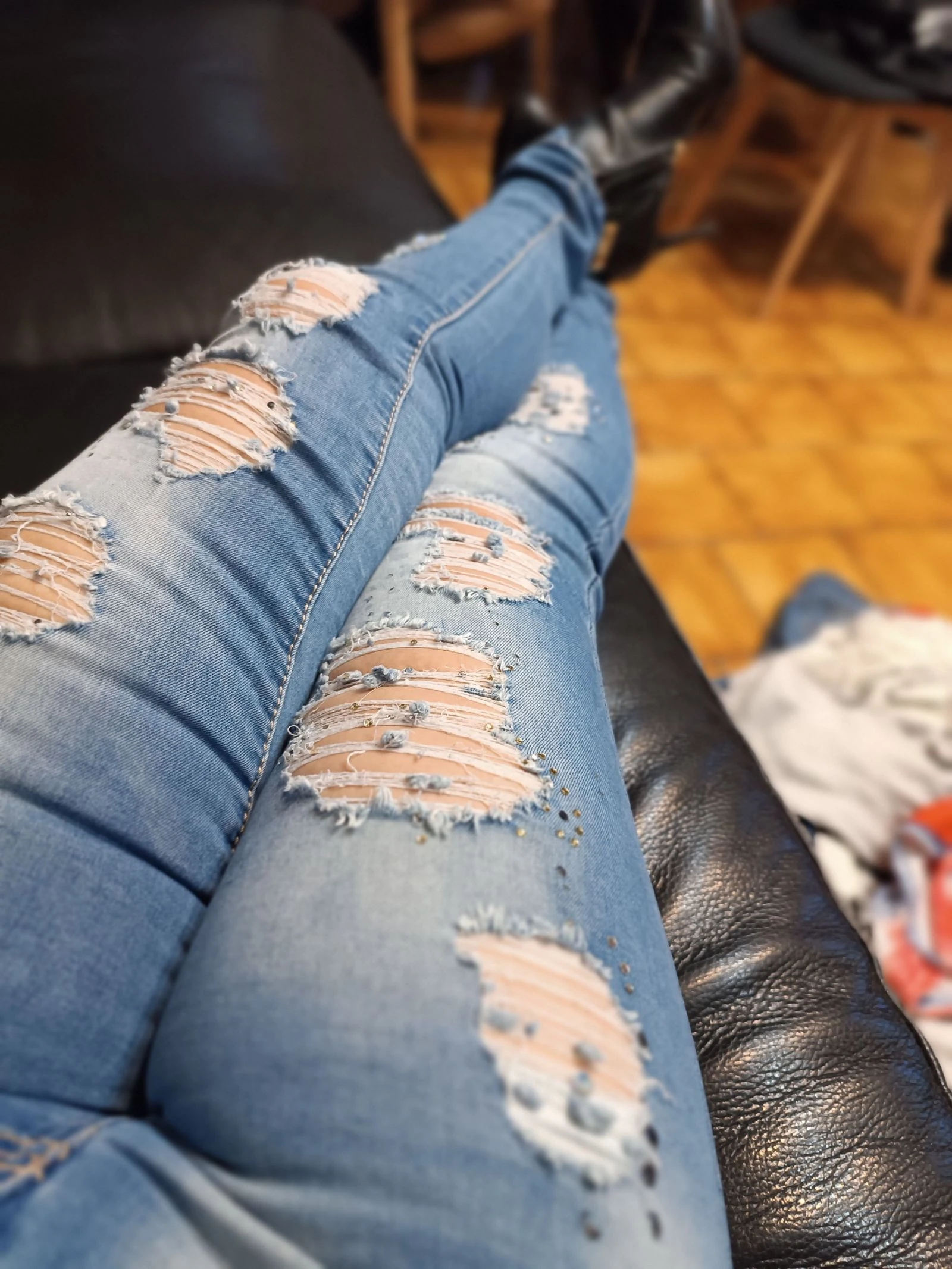 LD Style slim jeans with rhinestone holes - Size XS – photo 6